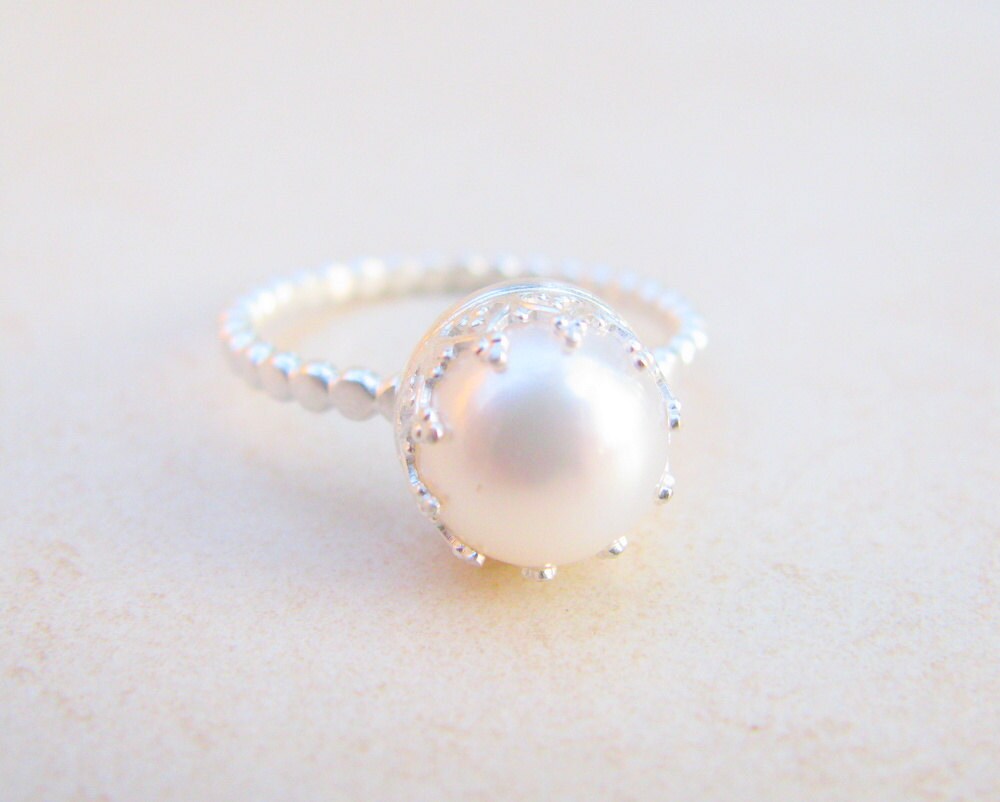 Pearl ring engagement ring silver ring pearl wedding ring Etsy