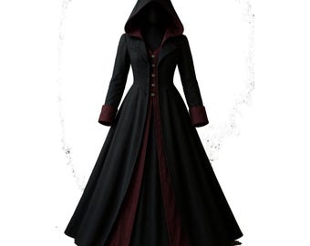 Handmade Gothic Hooded Trench Coat: Victorian Steampunk Cosplay