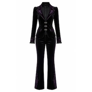 black dress purple accessories Unique Strapless Beaded Gothic Black and Purple Wedding Dress Size 6 / Purple / With Choker +Gloves