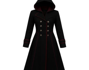 Gothic Cotton Men’s Coat – Unique Halloween & Casual Wear | Steampunk-Inspired Long Jacket with Accent Colors