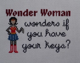 Wonder Woman Wonders Keys Reminder Cross-Stitch Pattern