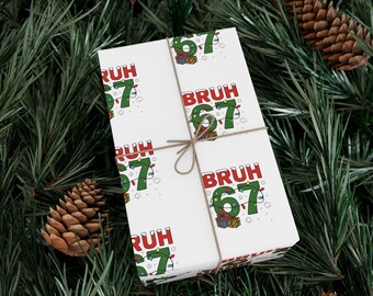 Papier cadeau Bruh 67 | Papier cadeau Noël rouge vert pour les fêtes