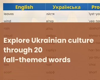 Autumn Ukrainian Vocabulary Printable | Learn Ukrainian Fall Words | Bilingual Language Learning PDF for English Speakers