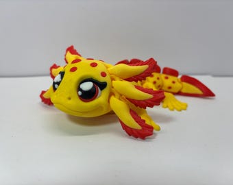 3D Printed Articulated Axolotl Toy, PLA Filament, 9 Inches