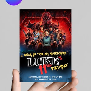 May include: A birthday party invitation featuring a group of characters from a popular science fiction show. The invitation reads "Gear up for an adventure" and "Luke's 11th Birthday". The date and time are also included.