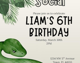 Bearbeitbare Schlangen-Geburtstagseinladung | Reptil Geburtstag | Sofortdownload | Digital einladen | Canva Vorlage