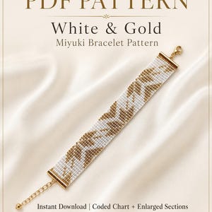 Miyuki-armbandsmönster PDF | Vit & guld geometrisk pärla (nedladdning direkt)