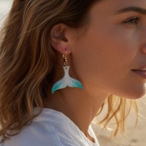 Mermaid Tail Earrings | Transparent Plexiglass & Gold Stainless Steel | Ocean Inspired Lightweight Jewelry