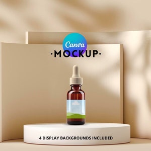 Canva dropper bottle mockup.Editable realistic beauty product mockup fo Canva.Cosmetic bottle mockup Canva template.Cosmetic packaging scene
