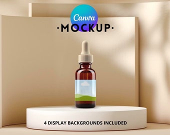 Canva dropper bottle mockup.Editable realistic beauty product mockup fo Canva.Cosmetic bottle mockup Canva template.Cosmetic packaging scene