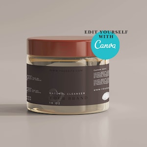 Editable cream jar label template, Minimal Wrap Around Jar Label, Beauty product label, Customisable Cosmetic Label Template,