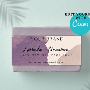 Etichetta avvolgente per sapone modificabile, modello Canva. Modello stampabile per fascia addominale per confezioni di saponette fatte a mano. Etichette per sapone personalizzate.