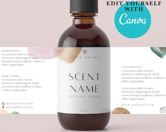 Custom dropper label template for cosmetics bottles 4oz & 2oz.Editable beauty wrap around label template Canva.Edit Product packaging design