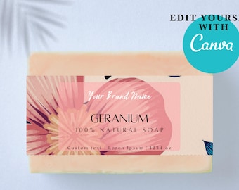 Plantilla editable de etiqueta envolvente para jabón en Canva para pastillas de jabón. Diseño de empaquetado de productos de jabón para pequeñas empresas de fabricación de jabón