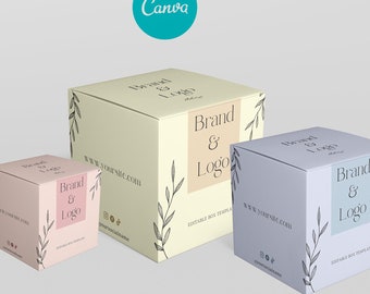 Editable Canva square box Template Candles jars.Custom product box package design template.Printable packaging.Candle business box template