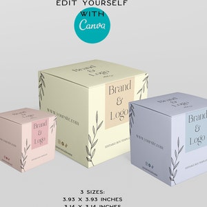 Bearbeitbare Canva quadratische Box Vorlage Kerzengläser.Benutzerdefinierte Produktboxpaket-Designvorlage.Druckbare Verpackung.Kerzen-Business-Box-Vorlage