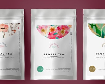 Custom Tea blend packaging labels template.Editable canva tea labels design for tea herbal bags and pouches.Print tea packaging design