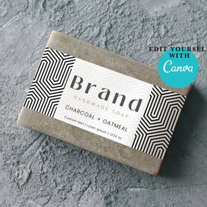 Editable custom Modern minimalist Soap label Canva template.Printable geometric and luxury belly band wrap around soap label design