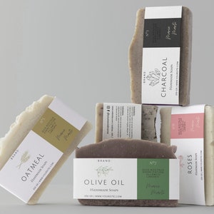 Modelli di etichette per sapone personalizzabili, progettazione di marchi di sapone personalizzati con Canva, imballaggio professionale per sapone, etichette e adesivi stampabili per prodotti di sapone