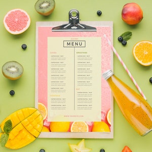 Editable Fresh pressed juicing digital menu Template for juicery. Juice business branding.Printable juice shop bar menu design price list. image 9