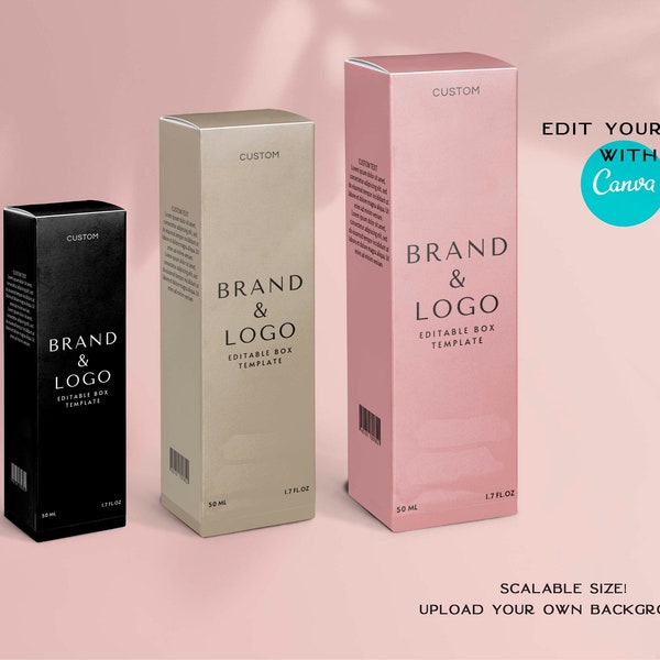 Editable Canva Rectangular Box Template Cosmetic,Custom Product Box Package Design Template,Printable Beauty Product luxury Packaging box