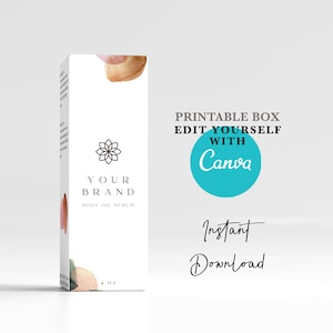 Editable Product box Canva template,Printable skincare long product box packaging 30ml,2oz packing & packaging box.Laser cut tuck box