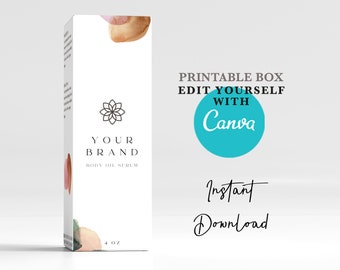 Editable Product box Canva template,Printable skincare long product box packaging 30ml,2oz packing & packaging box.Laser cut tuck box