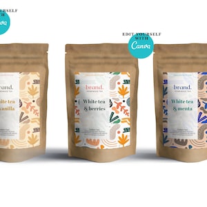 Custom editable Canva labels for tea & herbal product.Printable tea bag or pouch packaging labels design.Labels for handmade items an maker