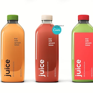 Printable transparent Fresh Juice labels template,Editable canva juice pressed labels,Custom labels 12 oz, 16oz bottles,Juicing brand design