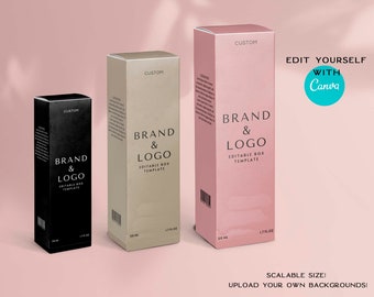 Editable Canva Rectangular Box Template Cosmetic,Custom Product Box Package Design Template,Printable Beauty Product luxury Packaging box