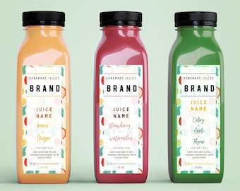 Editable Juice bottle label template for 16 oz & 12 oz bottle, Custom juice labels for clear plastic juice bottles, Smoothie label sticker