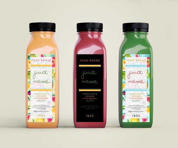 Editable Juice Bottle Label Template, Fresh Juice Label Sticker Design, 12  and 16 Oz, Editable Drink Bottle Labels, Smoothie Label Template 