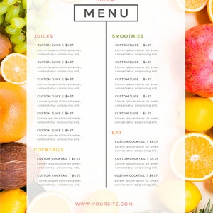 Editable Fresh pressed juicing digital menu Template for juicery. Juice business branding.Printable juice shop bar menu design price list. image 6