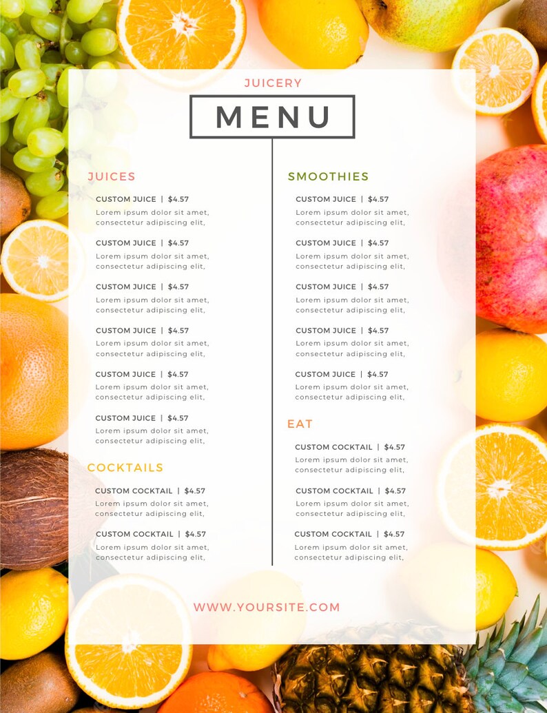Editable Fresh pressed juicing digital menu Template for juicery. Juice business branding.Printable juice shop bar menu design price list. image 6