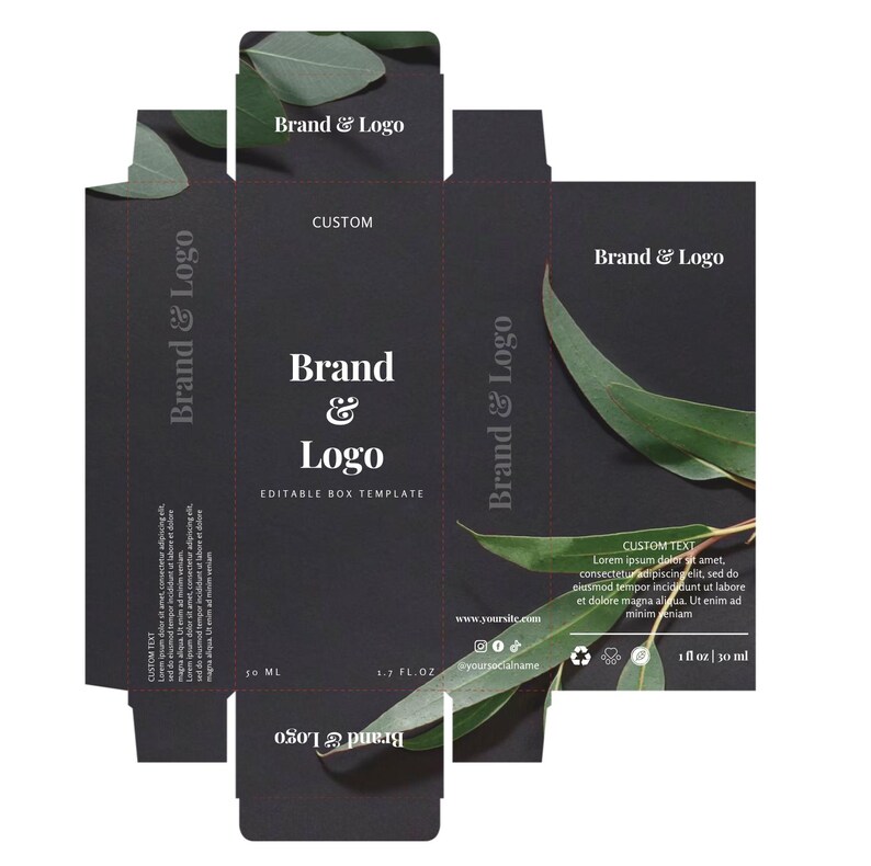 Editable Canva Rectangular Perfume Box Template, Custom Luxury