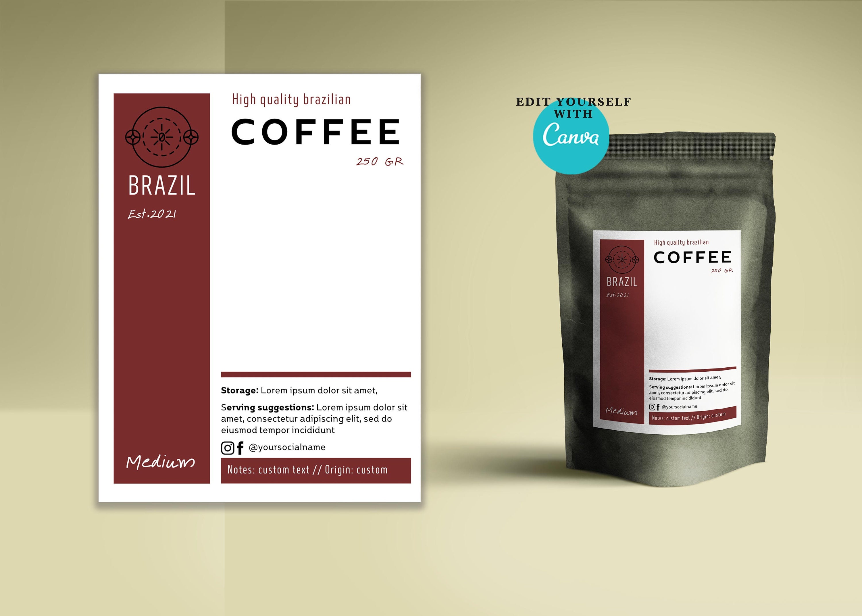 Print Coffee Bag Label Templateeditable Coffee Packaging Etsy