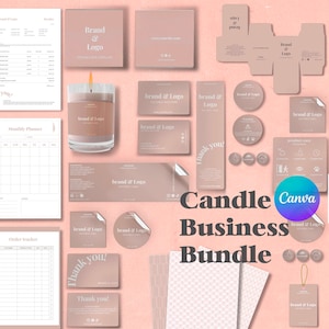 Kit di branding aziendale per candele personalizzato con scatola, modello di packaging aziendale per la creazione di candele modificabile, pacchetti di modelli di candele fai-da-te