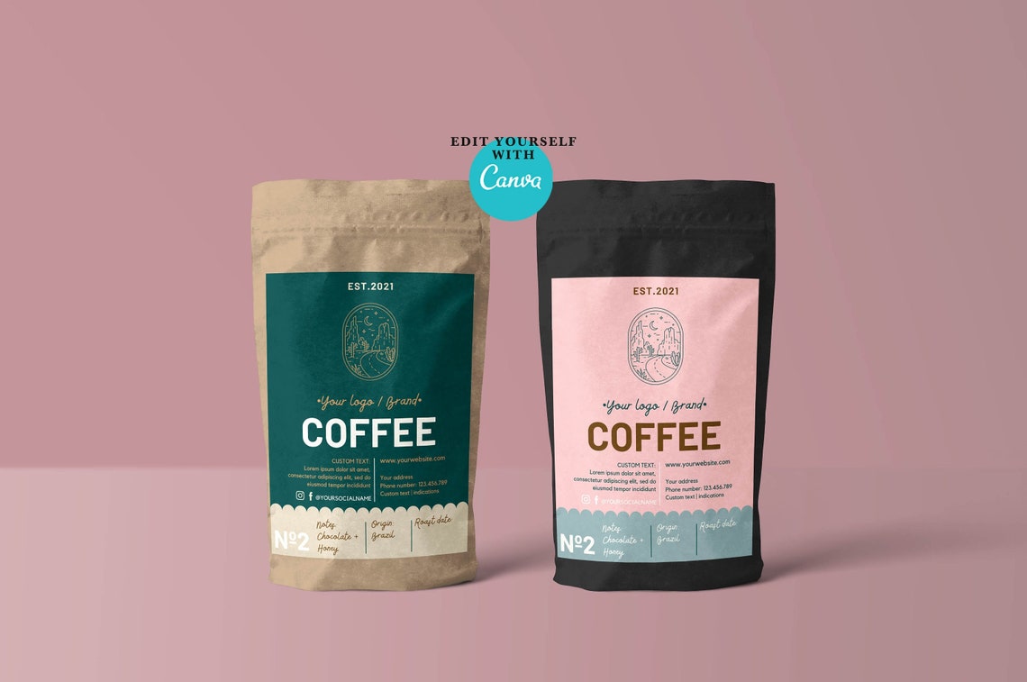 Printable Coffee Bag Label Template Editable Coffee Packaging Etsy