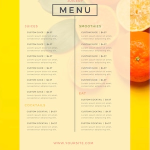 Editable Fresh pressed juicing digital menu Template for juicery. Juice business branding.Printable juice shop bar menu design price list. image 7