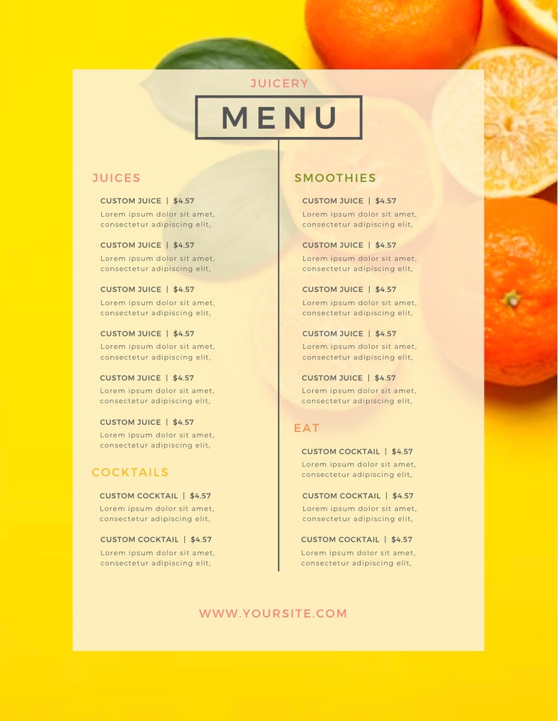 Editable Fresh pressed juicing digital menu Template for juicery. Juice business branding.Printable juice shop bar menu design price list. image 7
