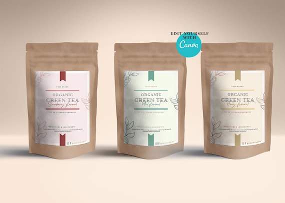 Printable label for tea bags. Custom product labels for kraft bags & pouches. DIY product labels or stickers, Editable tea label DIY Canva