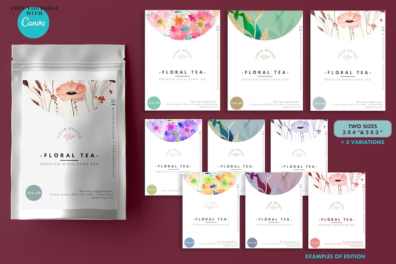 Tea Blend Labels Examples Custom Tea Blend Packaging Labels Template.editable Canva Tea Labels ...