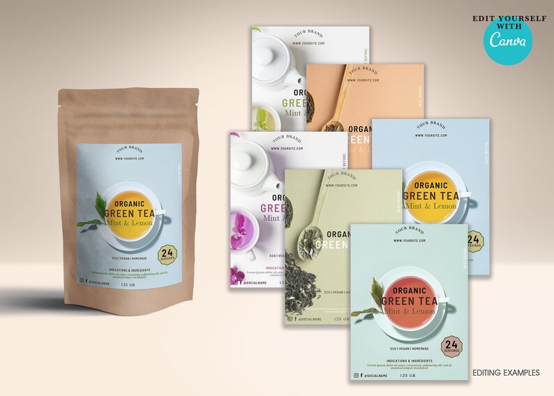 Tea Blend Labels Examples Tea Blend Label Template for Pouches or Kraft Bags.product Packaging ...