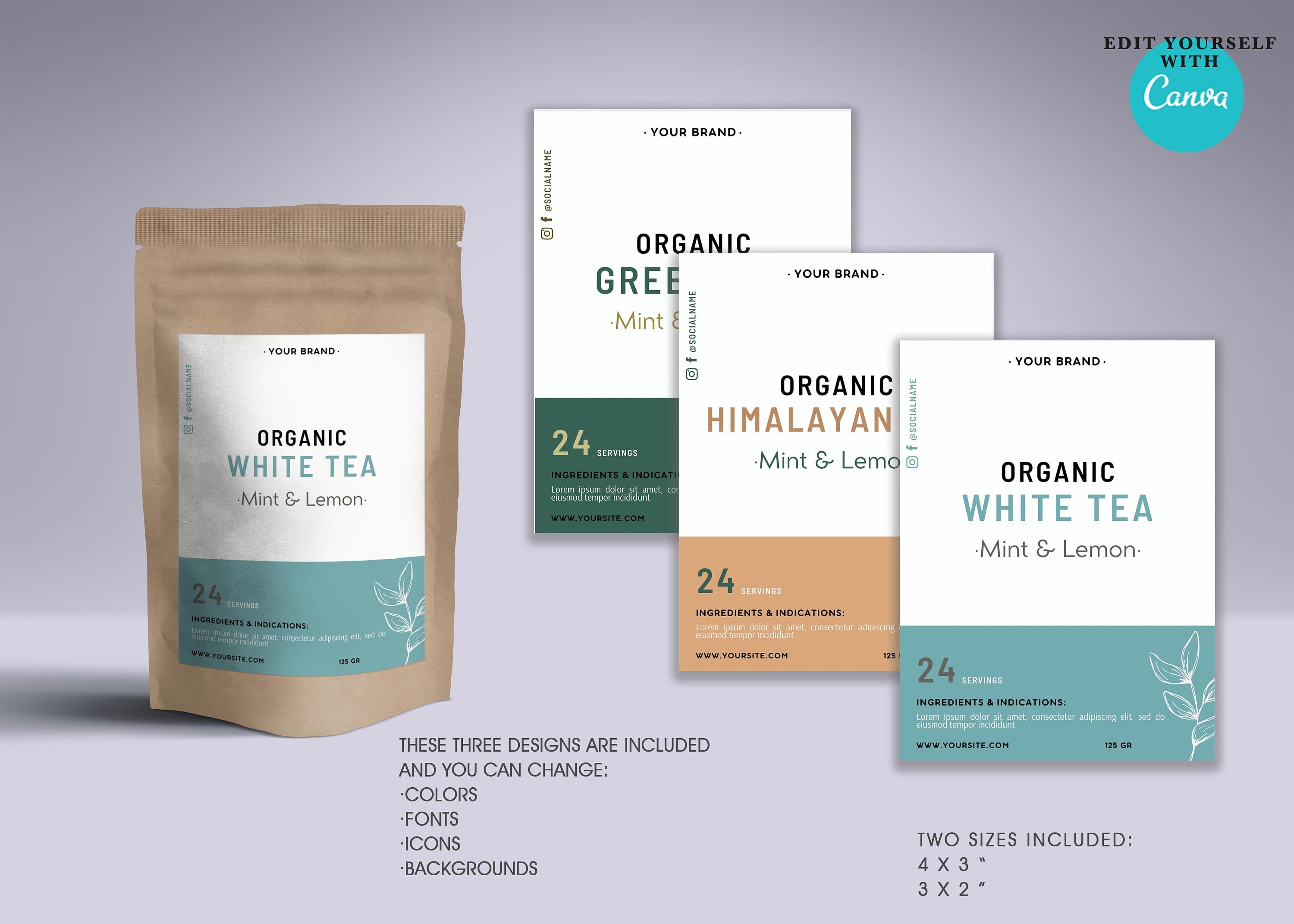 Tea Blend Labels Examples Custom Tea Packaging Label. Editable Herbal Tea Labels for Tea Bag or ...
