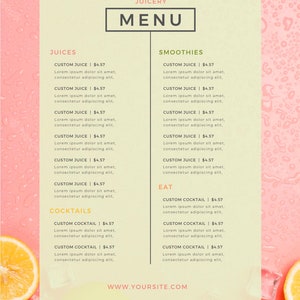 Editable Fresh pressed juicing digital menu Template for juicery. Juice business branding.Printable juice shop bar menu design price list. image 4