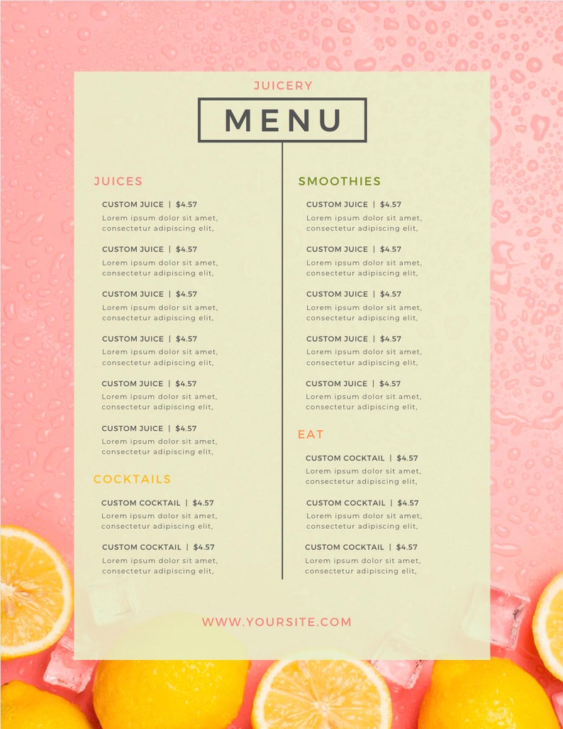 Editable Fresh pressed juicing digital menu Template for juicery. Juice business branding.Printable juice shop bar menu design price list. image 4