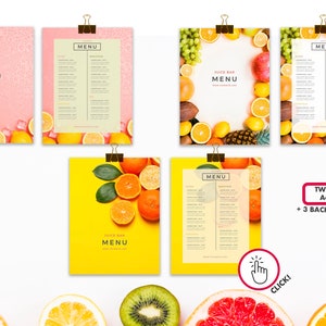 Editable Fresh pressed juicing digital menu Template for juicery. Juice business branding.Printable juice shop bar menu design price list. image 2