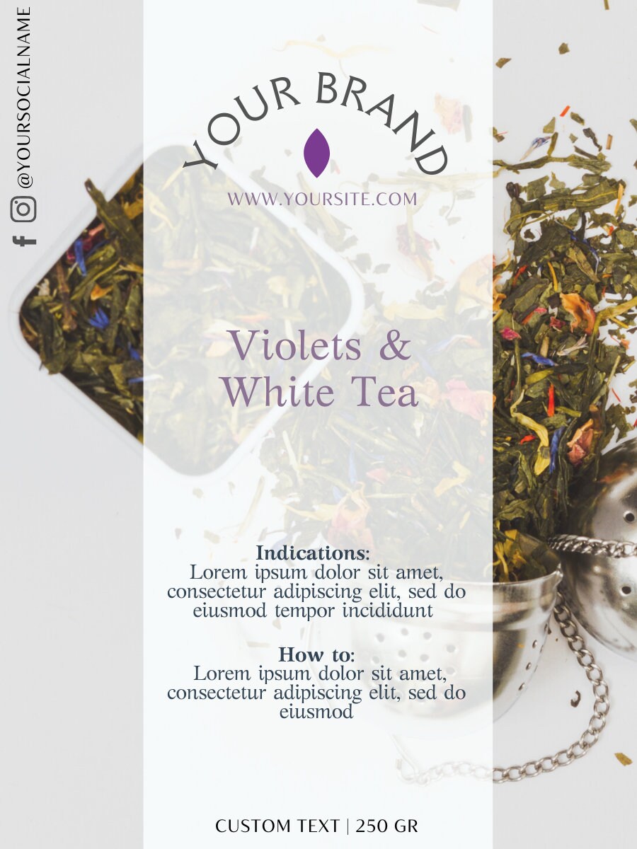 Custom Tea Packaging Label.editable Tea Labels for Kraft Bag or Pouch ...