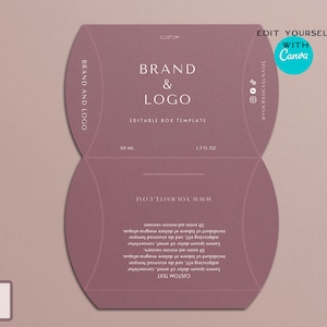 Editable pillow box design template for Canva.Custom jewelry box package design.Printable product box packaging template.Pillow box designer