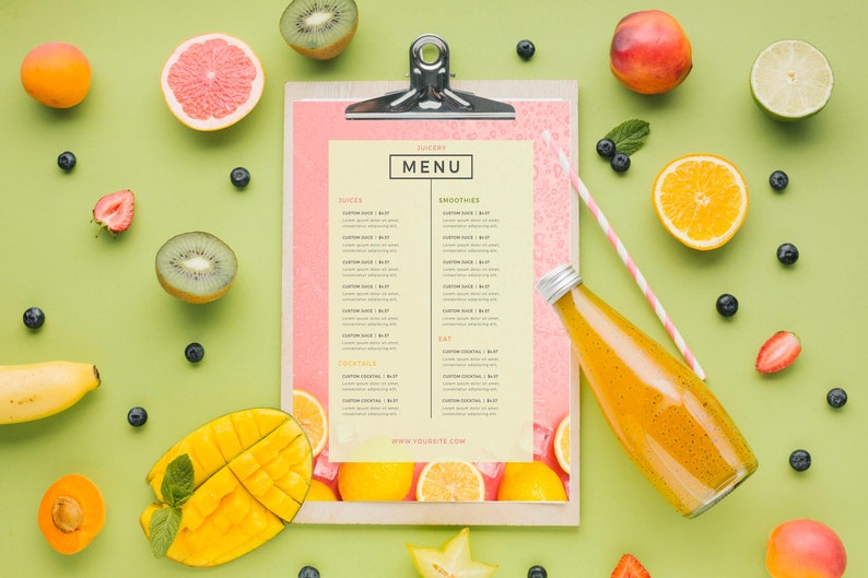 Editable Fresh pressed juicing digital menu Template for juicery. Juice business branding.Printable juice shop bar menu design price list. image 9